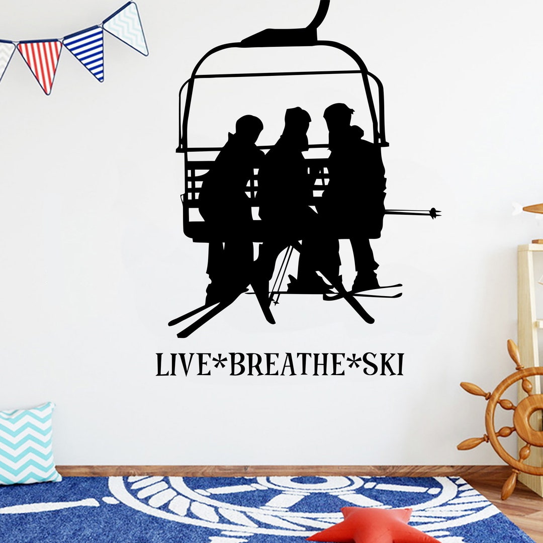 Skiing Wall Decal Living Room Skier Ski Lift Chair Mountain Pine Tree  Sticker Winter Sports Vinyl Wall Stickers Home Decor