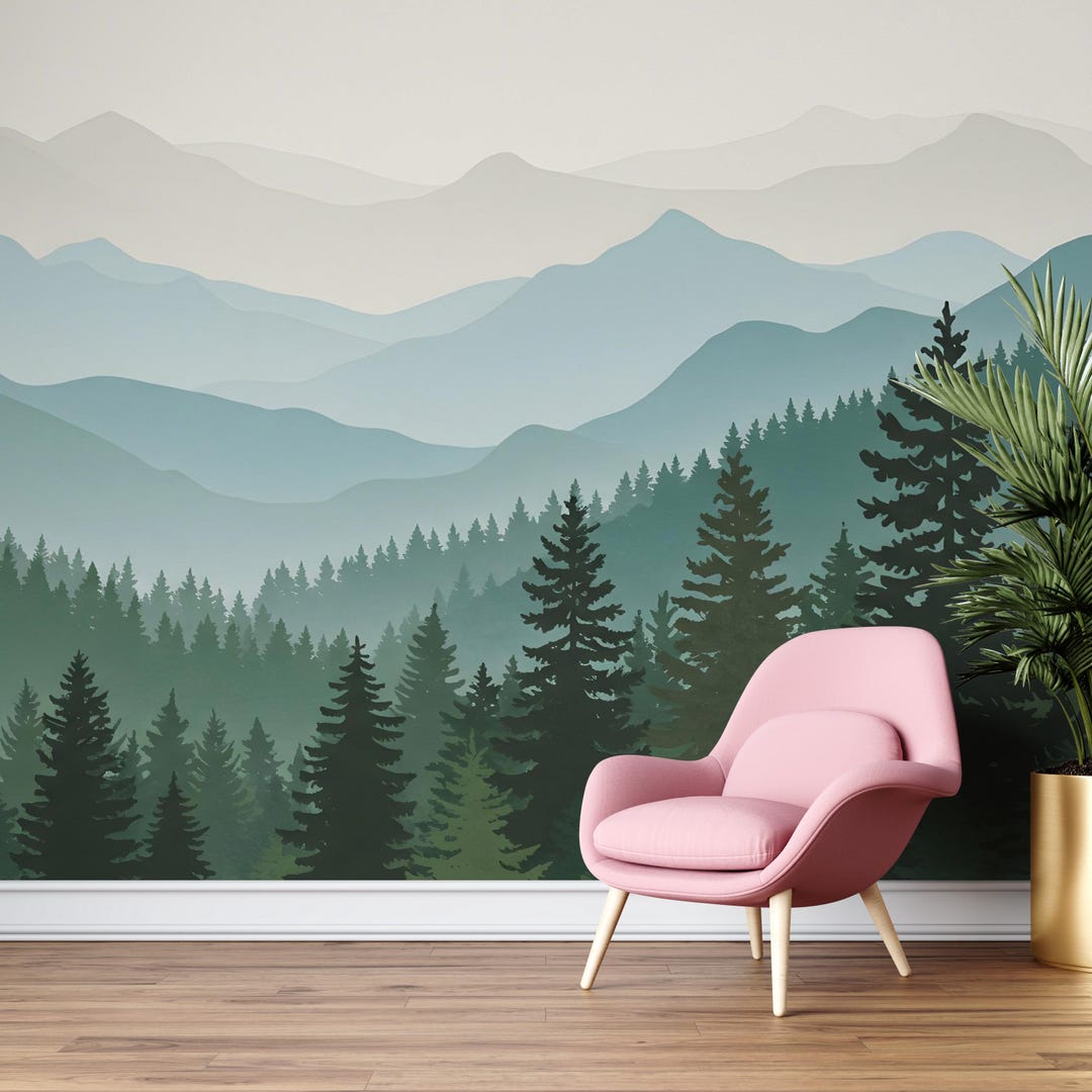 Mountain Wallpaper Peel and Stick Mountain Watercolor Wallpaper ...