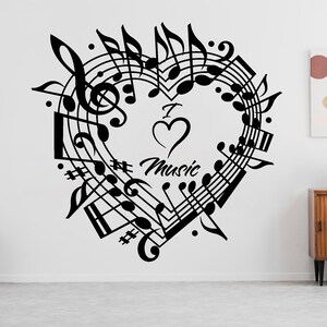I Love Music Notes Wall Decal Music Wall Sticker Michrophone Recording ...