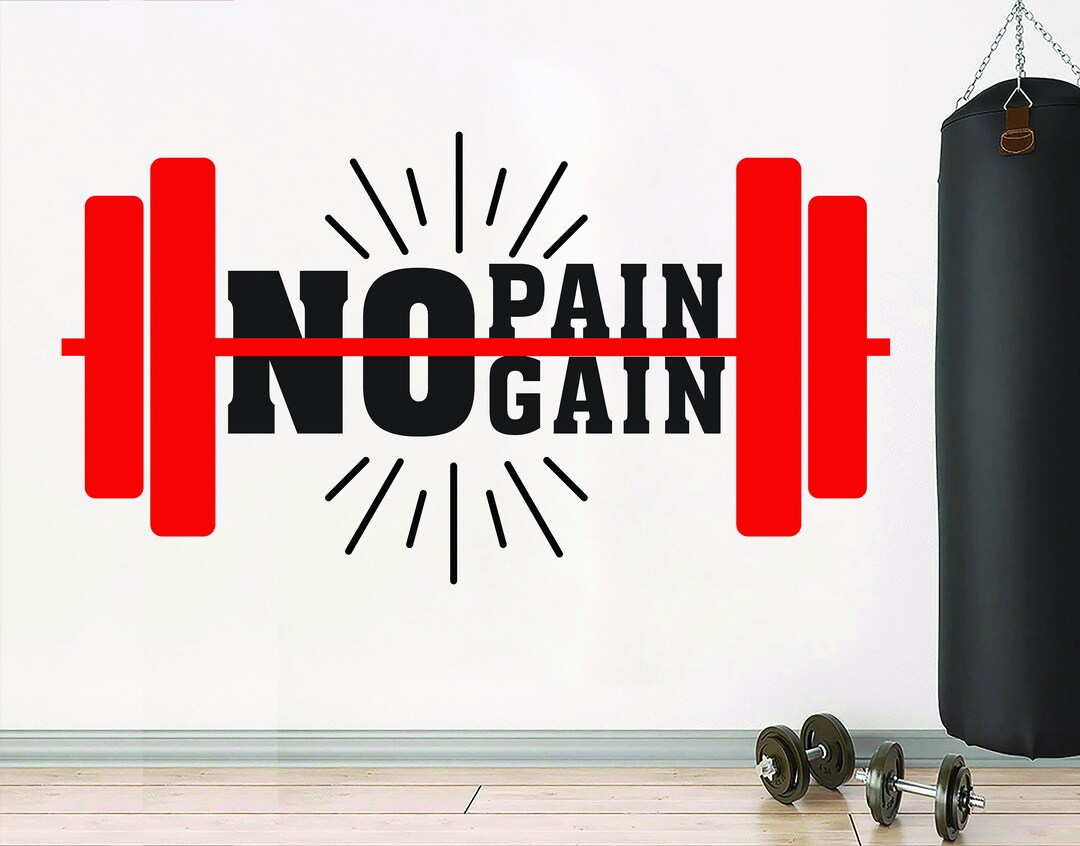 No Pain No Gain Gym Wall Decal Fitness Decor Art Quotes Crossfit Gym ...