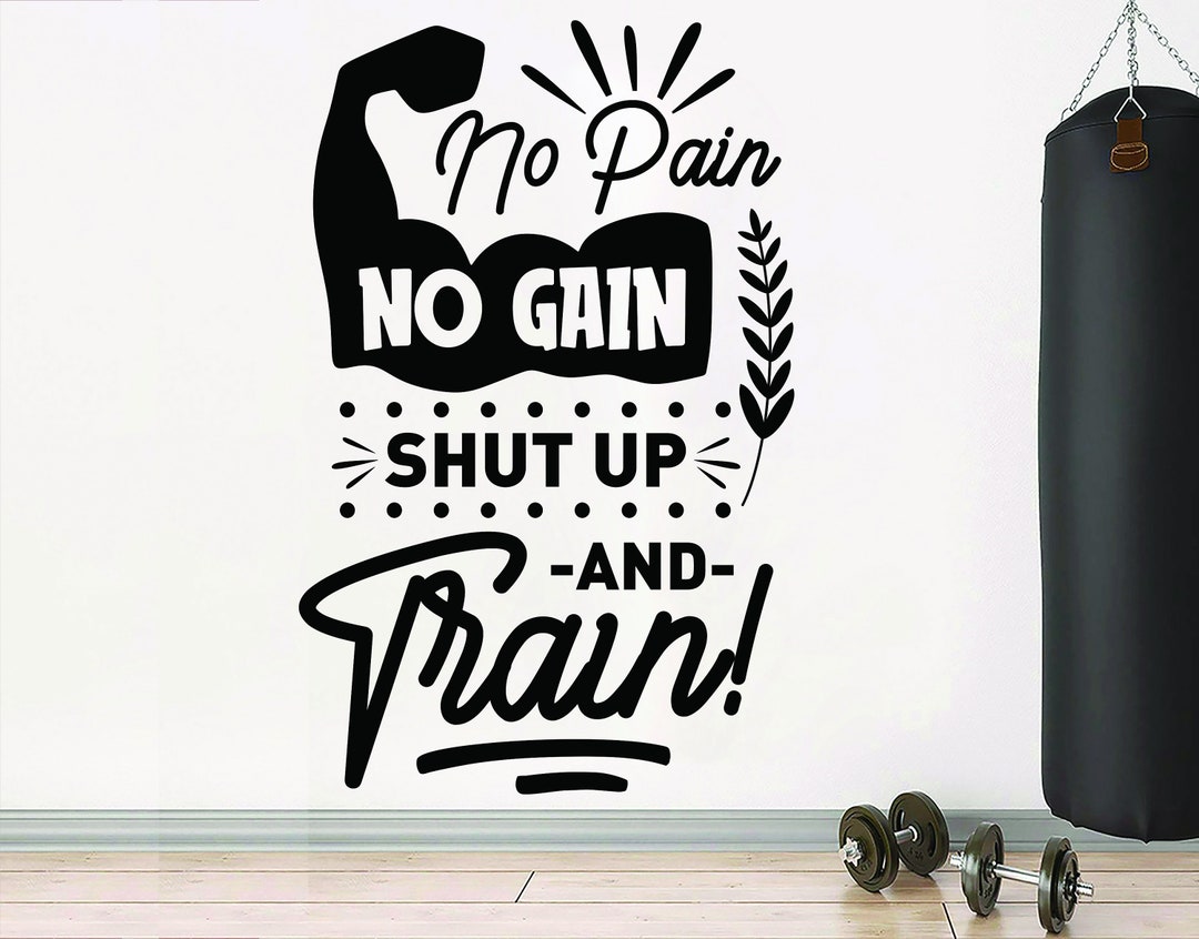No Pain No Gain Gym Wall Decal Fitness Quotes Decor Workout Power Art ...