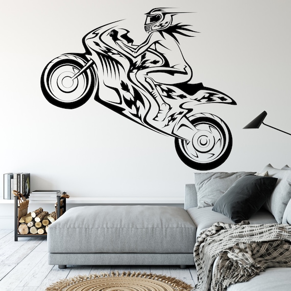 Mädchen Motocross Wandtattoal Motorrad Wanddeko Schmutz Bike Geschenk Free  Style Aufkleber Kunst Vinyl Aufkleber Sport Wandzimmer Wand Vinyl Kinder  3722ER - .de