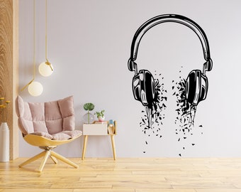 Headphones Wall Decal Music Headphones Wall Decal Music Wall Sticker Recording Studio Audio Music Producer Gamer Wall Decal Stickers 4140ER