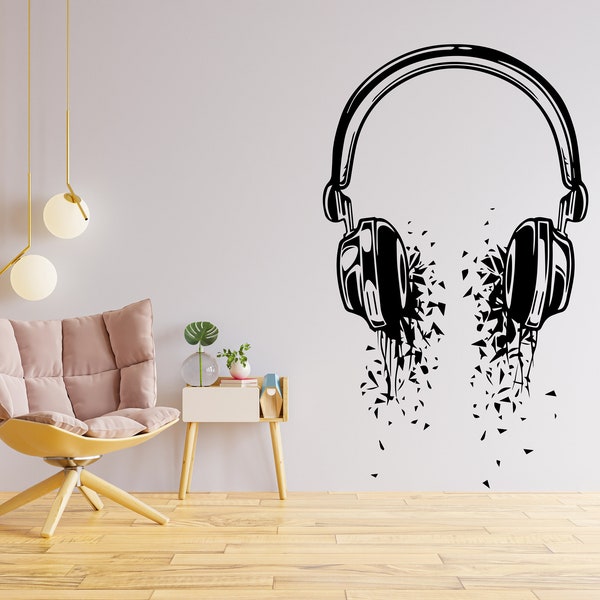 Casque Mur Décalcomanie Musique Casque Mur Décalque Musique Wall Sticker Enregistrement Studio Audio Music Producteur Gamer Wall Decal Stickers 4140ER