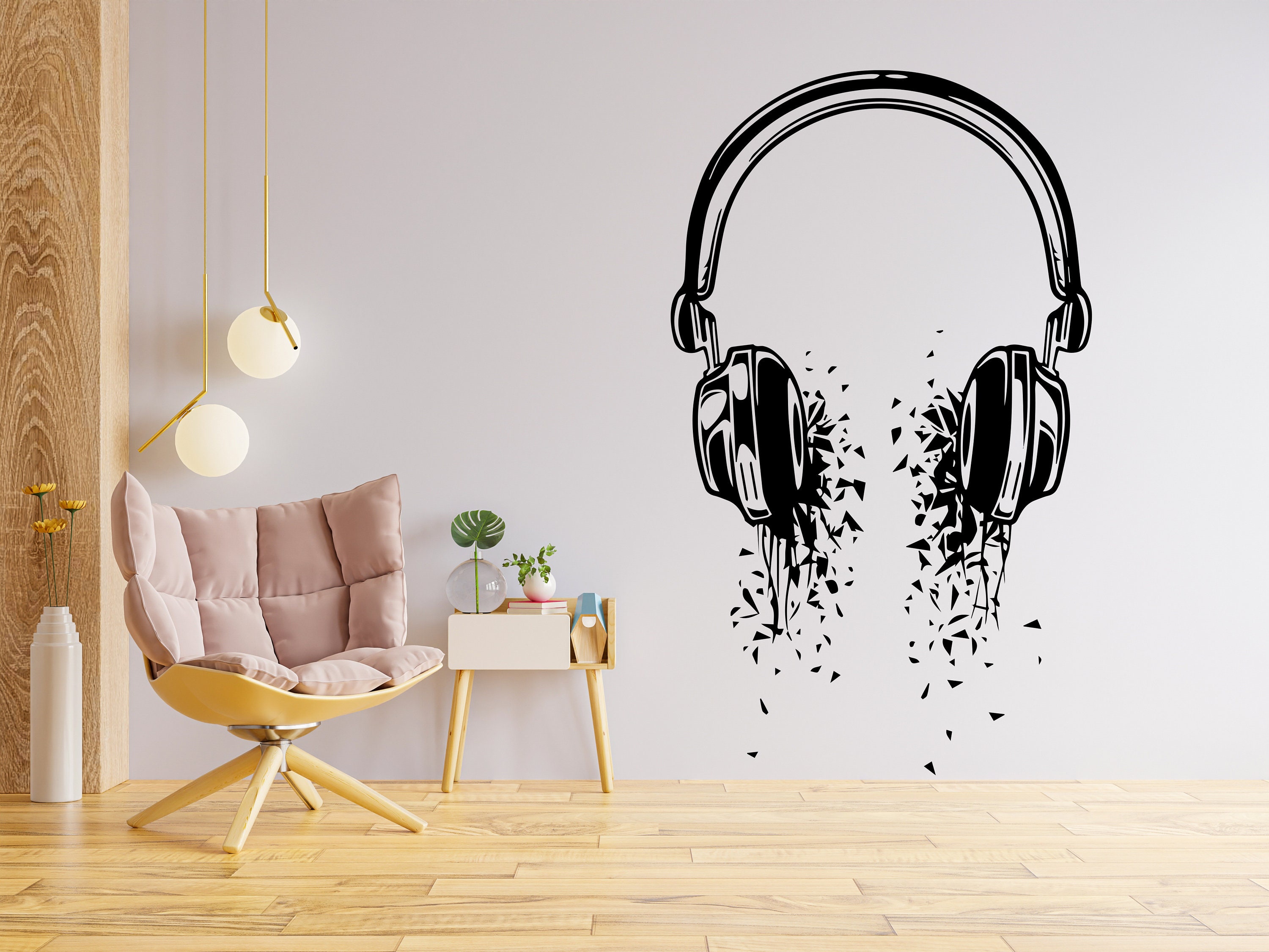 Headphones Wall Decal Music Headphones Wall Decal Music Wall Sticker  Recording Studio Audio Music Producer Gamer Wall Decal Stickers 4140ER