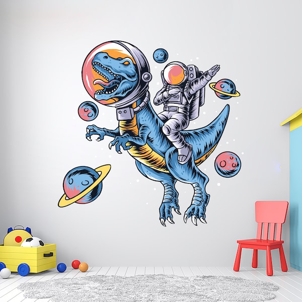 Astronaut Dabbing in Dinosaur wall decor, Astronaut Wall Decals Stars, Dinosaur, Space, Girl, Boy, Gifts, Bedroom, Vinyl, Wall Art, 3632ER