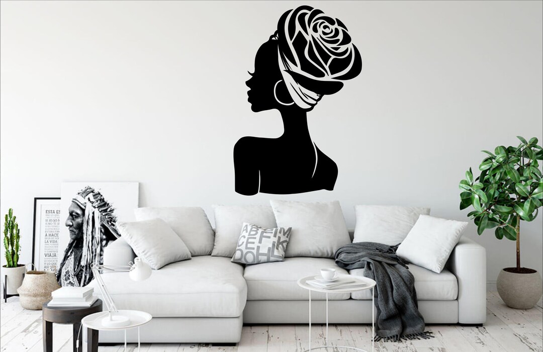 African American Wall Decal Rose Hair Afro Girl Wall Art Strong ...