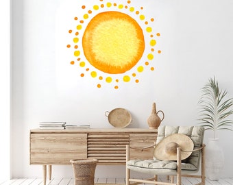 Sun Wall Decal | Watercolour Room Decor | Sunshine Wall Decor | Sun Wall Art | Sun Smile Wall Decal Sun Wall Sun Sticker Wall Decals 3614ER
