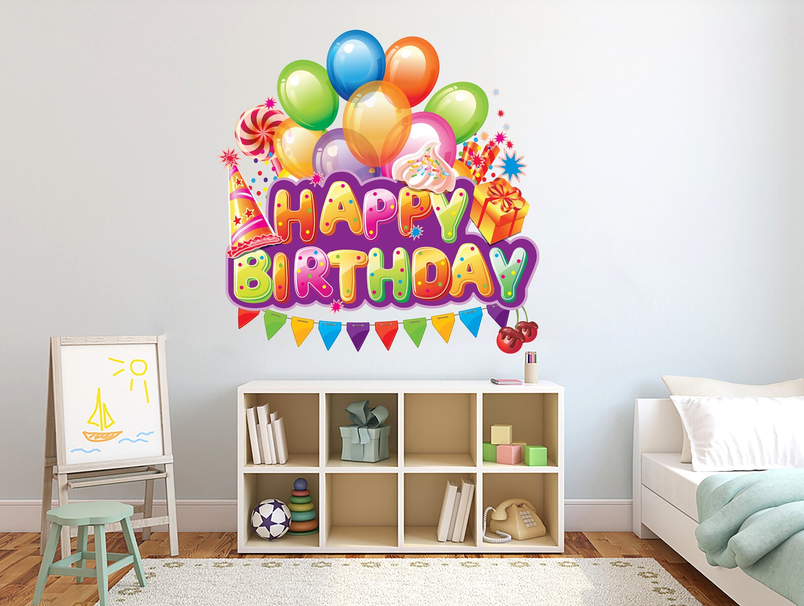 Happy Birthday Balloon Wall Decal Custom Name Decals Etsy