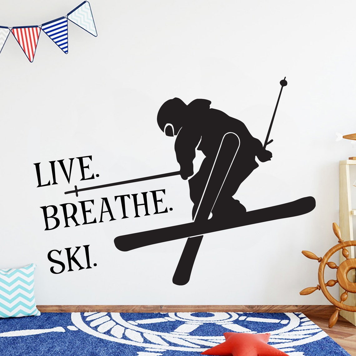 Skiing wall decor Custom Skier Ski Lift Chair Mountain Pine | Etsy