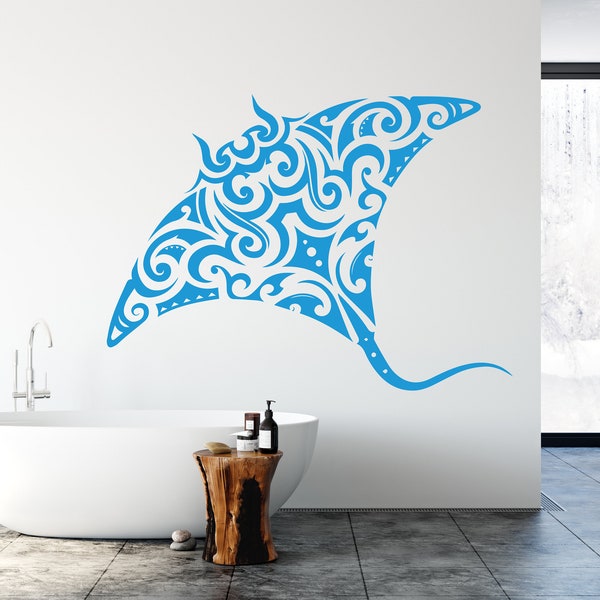 Manta Ray tribal Wall Decal, Stingray Wall Art Autocollants muraux modernes, Ray Bathroom Decor, Manta Ray Room Wall Art Home Decor 4230ER