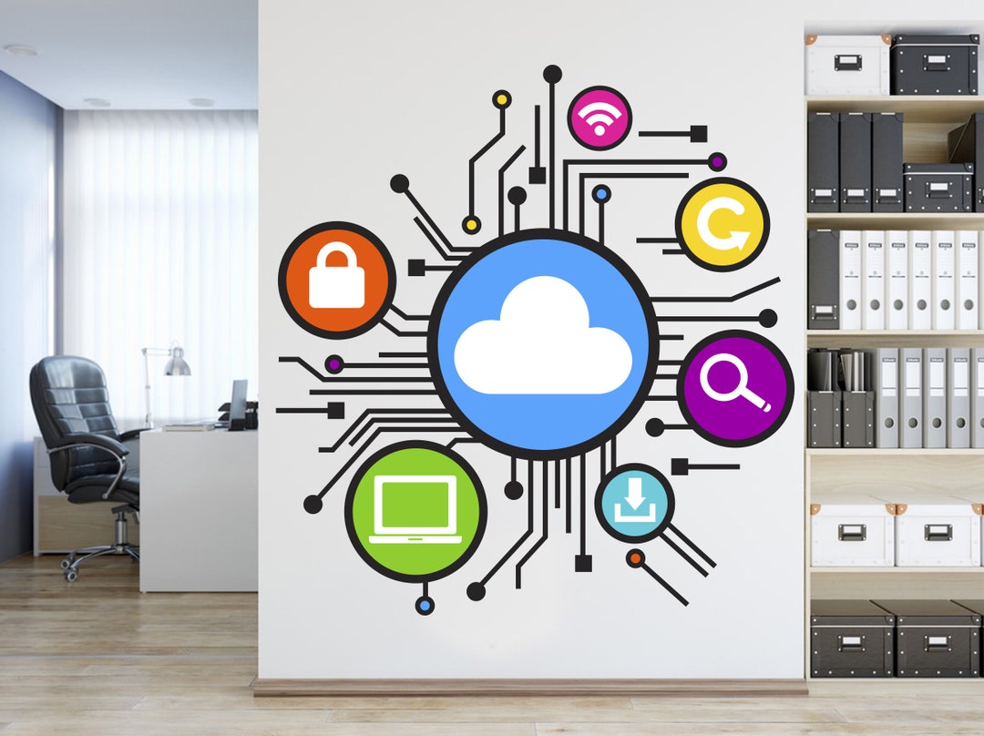 Cloud Wall Decal, Technology Vinyl Wall Art Decals, Company Name Decal ...