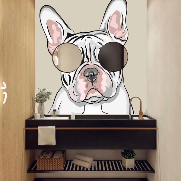 Witte Franse Bulldog decor Hond kinderen Hond kunst Aan de muur Hond Lover Dieren anime muur decal Muur Badkamer Muur Stickers Vinyl 3953ER