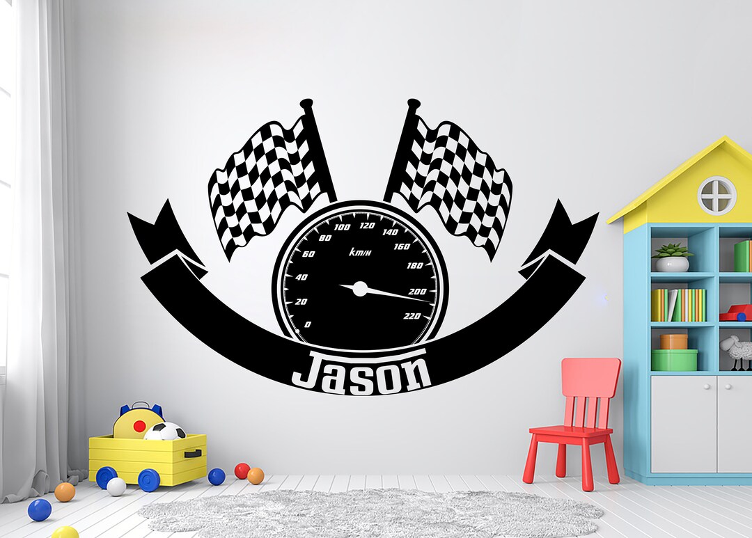 Custom Name Speedometer Wall Decal Racing Car Speedometer Decal Wall