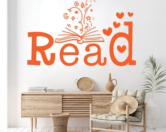 Read wall decal Book Quote Kids  Wall Decal Books Reading Room Library Book Shop Stickers Bookstore bookshelf Girl Boy Bedroom Mural 4293ER