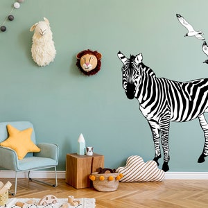 Zebra Wall Decal Zebra Wall Art Animal Wall Decor Seagull Birds Decal ...