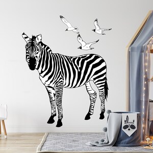 Zebra Wall Decal Zebra Wall Art Animal Wall Decor Seagull Birds Decal ...