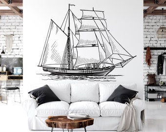 Nautical Ship Wall Decal Boat Decor Sailboat Art Vinyl Ship Wall Stickers Ship Wall Art Vinyl Sailboat Wall Decal Bedroom Living Room 2921ER