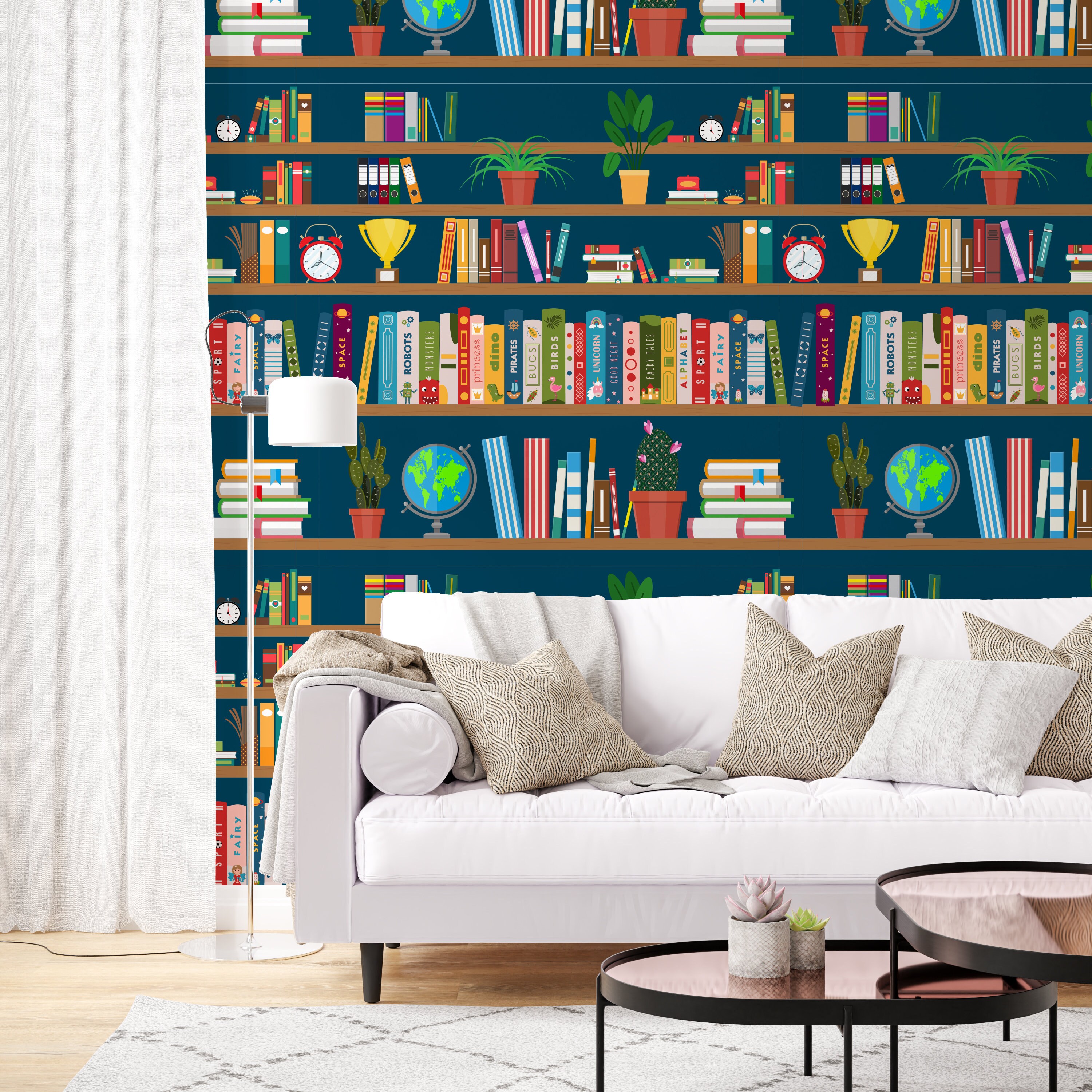 Book Wallpaper Bookshelf Peel and Stick Bookcase Fabric Etsy UK