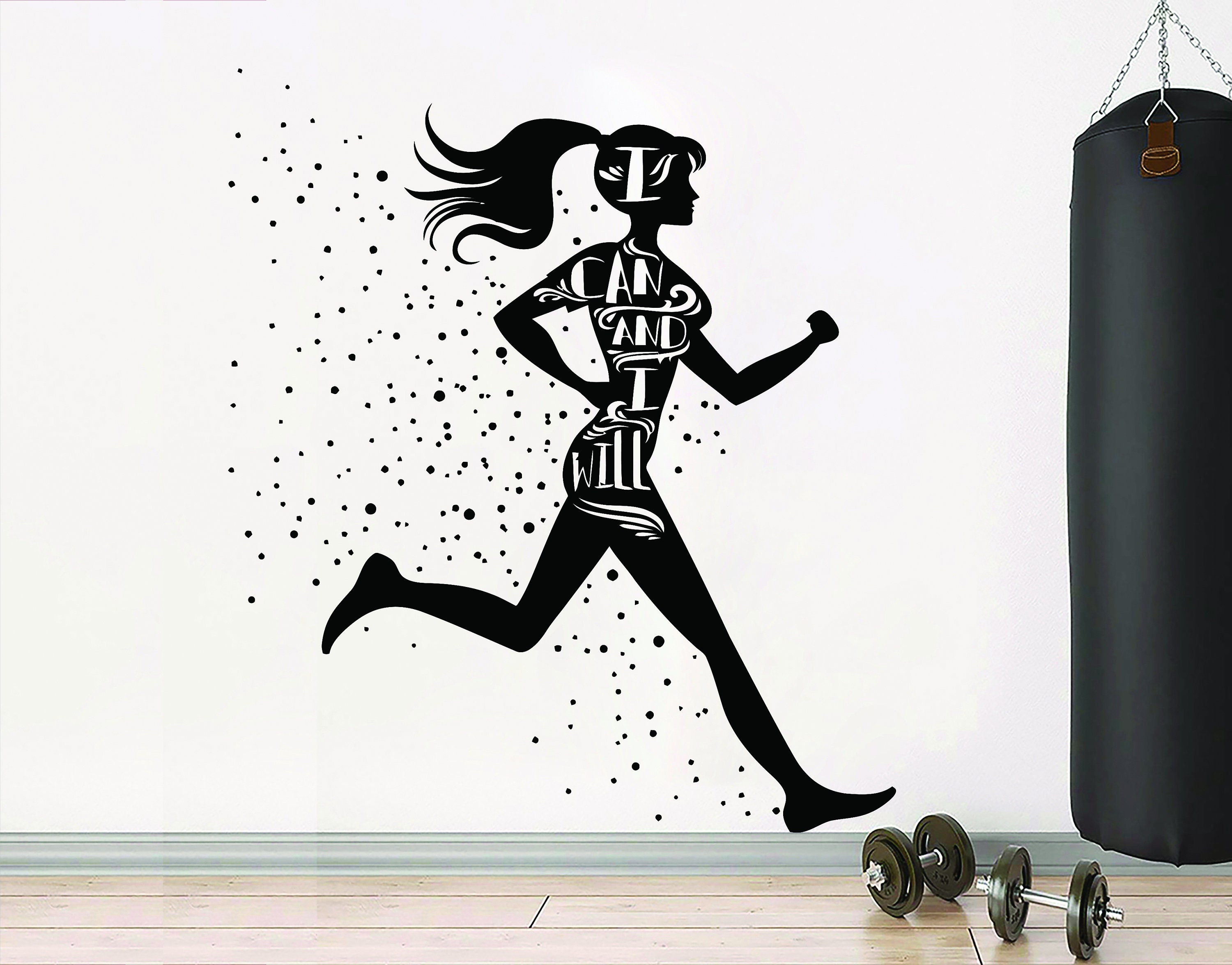 Ik kan en ik zal gym muur sticker fitness citaat decor