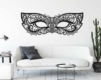 Elegant carnival black mask Wall Decal Mask Minimalist Line Art Wall Home Decoration Wall Art Decal Art Line Wall Decals, Stickers, 5186ER