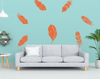 Feather Wall Sticker, Tree Vintage Room Decor Vinyl Art Home Decor Wall Stickers Peel and Stick Removable Stickers 1082ER