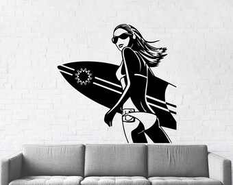 Surf pared calcomanía Surf Mesa de trabajo pared playa Sport Vinilo Surf regalos Niños surf yeti ola chica Wall windsurf Kids Room Home Decor 1697ER