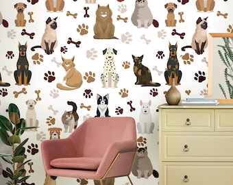 Pets Wallpaper Dogs Peel and Stick Cat Wallpaper Dog Wallpaper Pet Veterinaty Wall Decor Custom Printed Self Adhesive Wallpaper Roll 3923ER