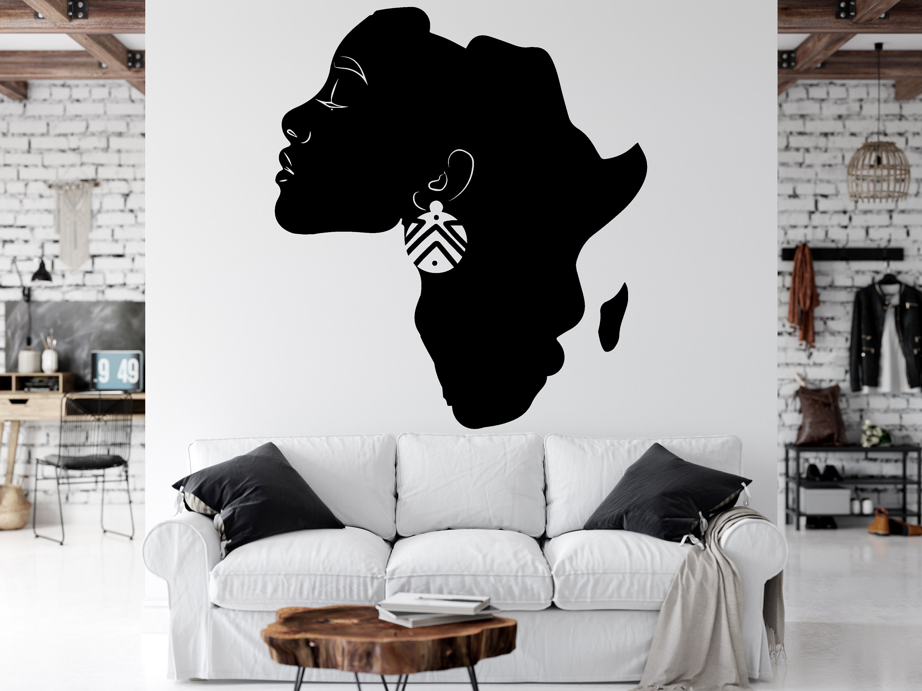 African Map African Girl Wall Decal Afro Girl Wall Art Strong Etsy