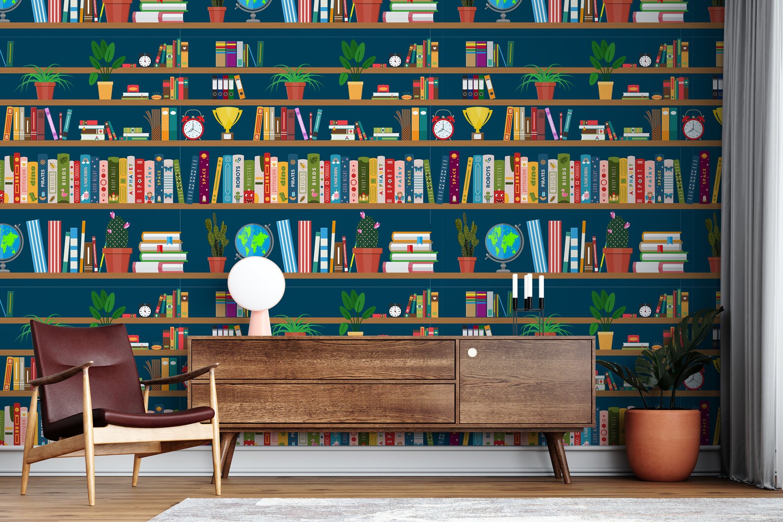 Book Wallpaper Bookshelf Peel and Stick Bookcase Fabric Etsy