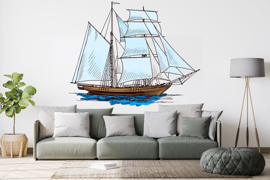 Nautical Ship Wall Decal Boat Decor Sailboat Art Vinyl Ship Etsy