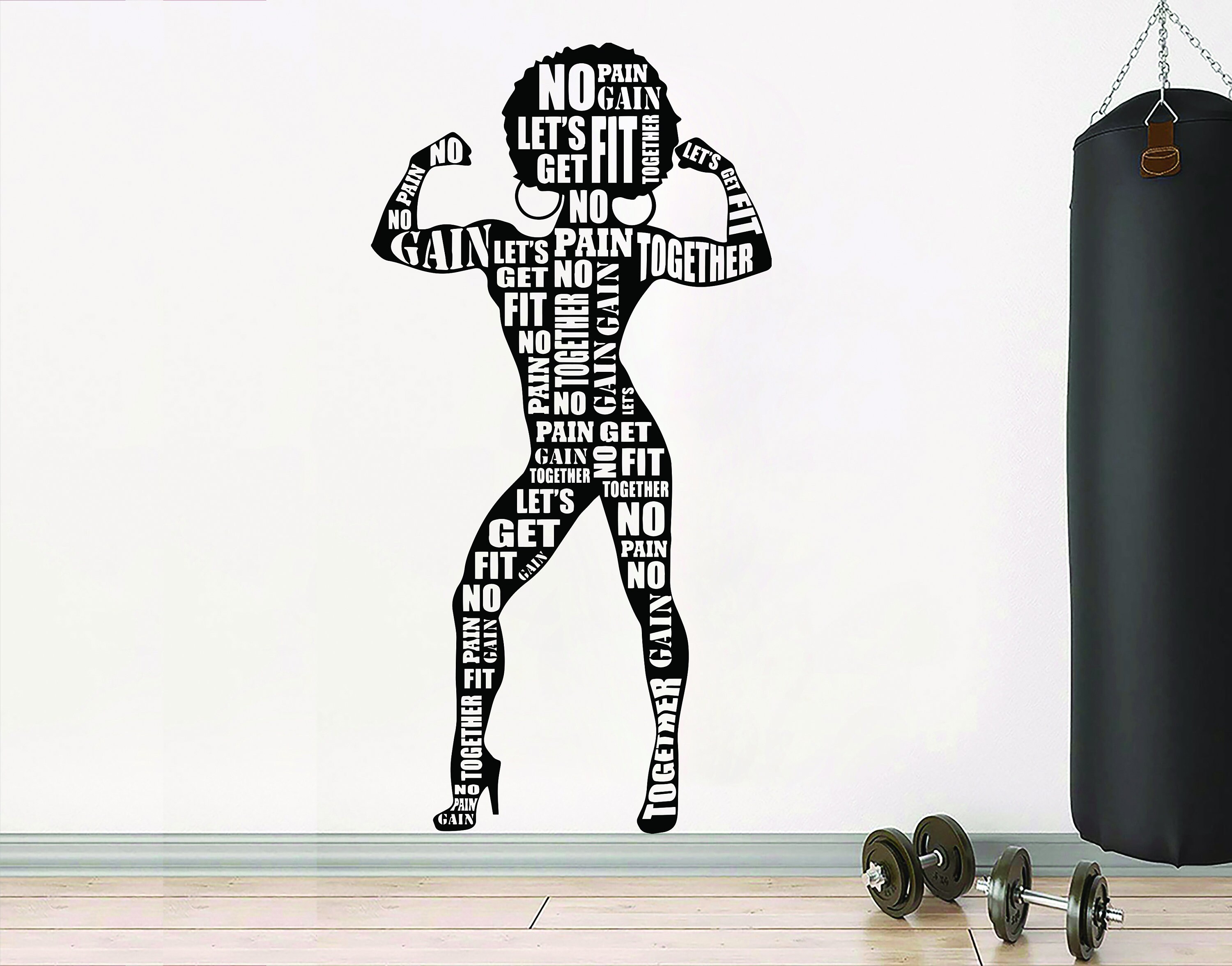 Lets Get Fit No Pain No Gain Gym Wall Decal Afro Girl Power - Etsy