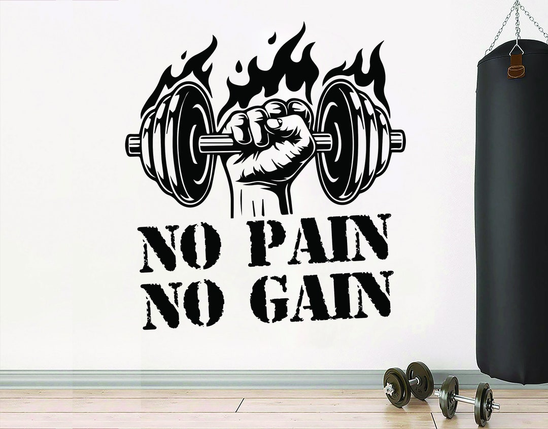 No Pain No Gain Gym Wall Decal Fitness Decor Art Quotes Crossfit Gym ...