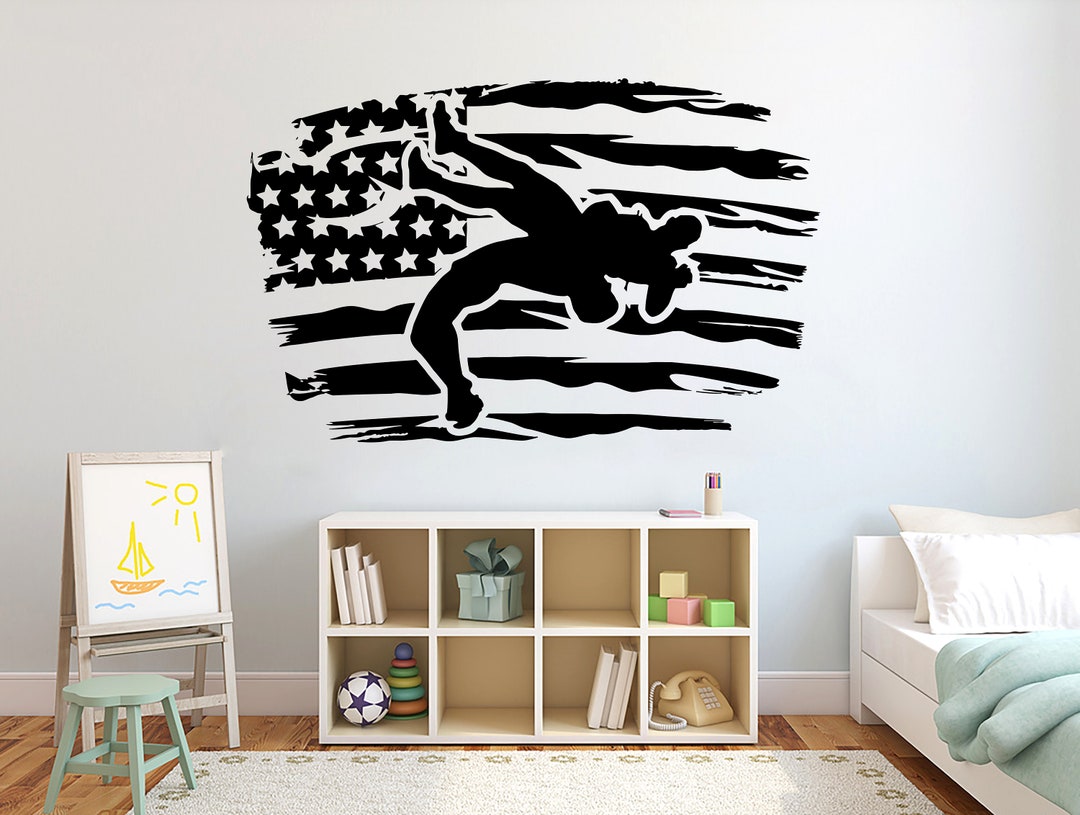 Wrestling Wall Decal Wrestling Wall Art Wrestler Gifts Men MMA Martial Arts Flag Sport