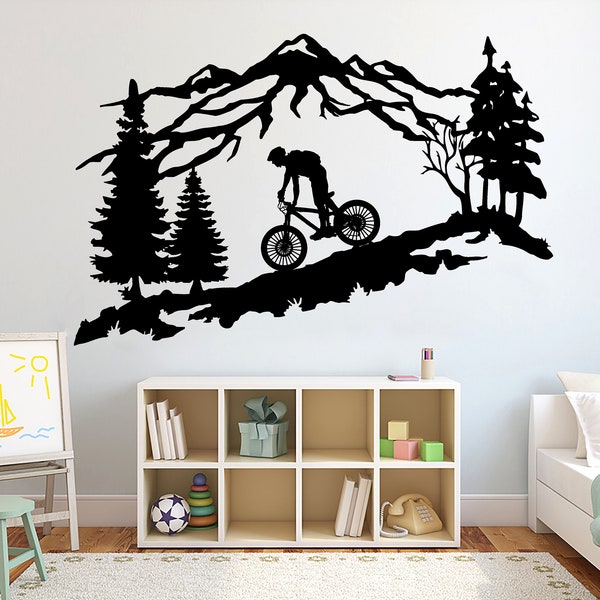 Biker Wall Decal Stickers Mountain wall sticker Vtt Stickers muraux Biker Wall decor Nursery Decor Kids Bedroom Boys Room 4791ER