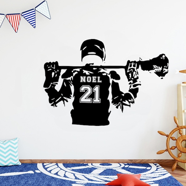 Lacrosse Personalised your name Wall Decal Lacrosse Logo Home Decor Sports Wall Decal Lacrosse  Sticker Kids Teens Room Sports Decor 1409ER