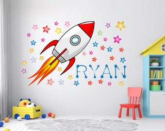 Space Personalized Gifts Wall Decal Outer space wall decals Rocket Ship Decal Astronaut Decal Kids Bedroom Personalized Gifts Custom 3121ER