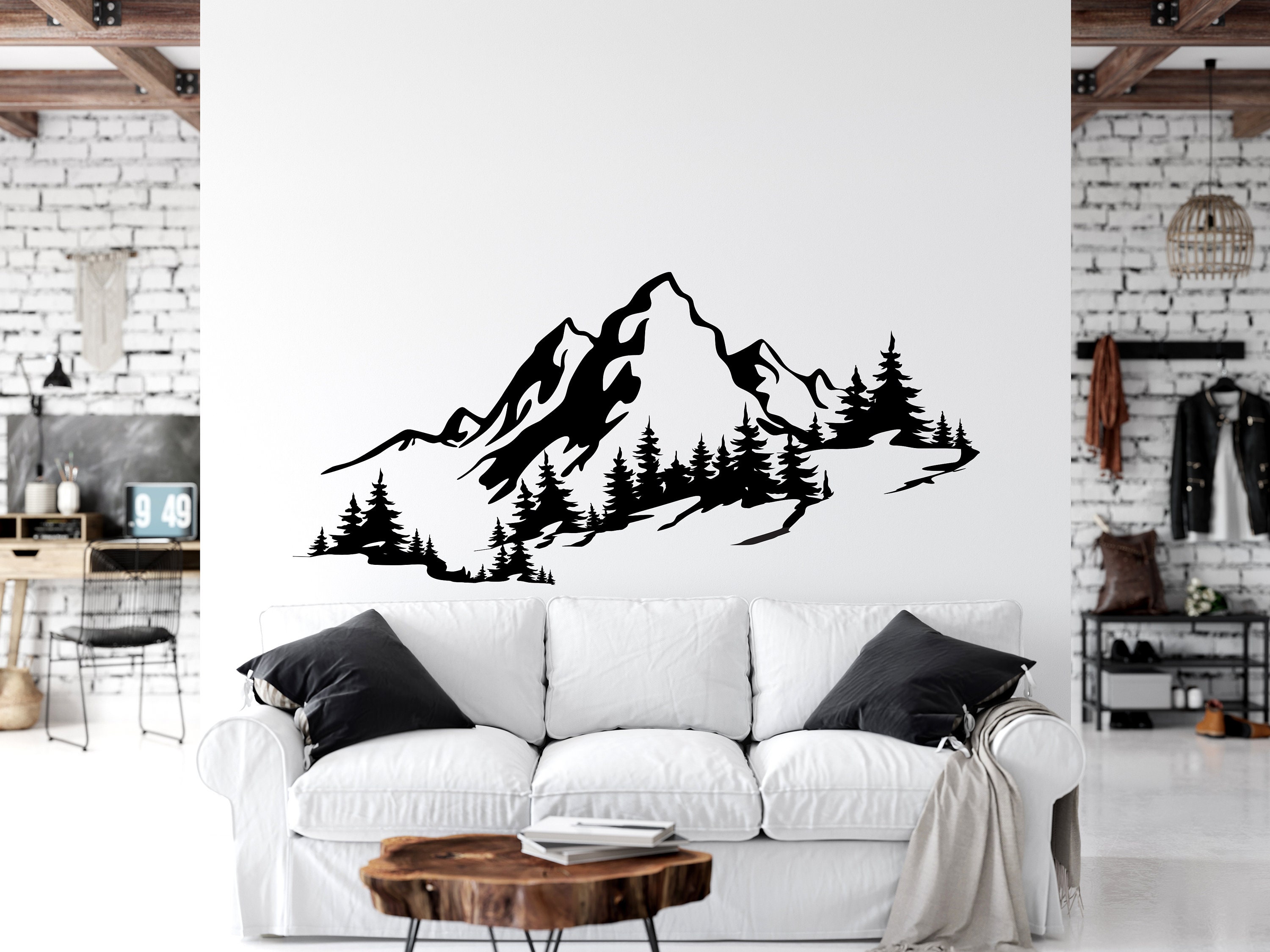 Berg muur stickers Mountain Wall Decor Mountain Wall Stickers Forest Adventure Tree Winter Decor Wall Art Skier Gift 3658ER