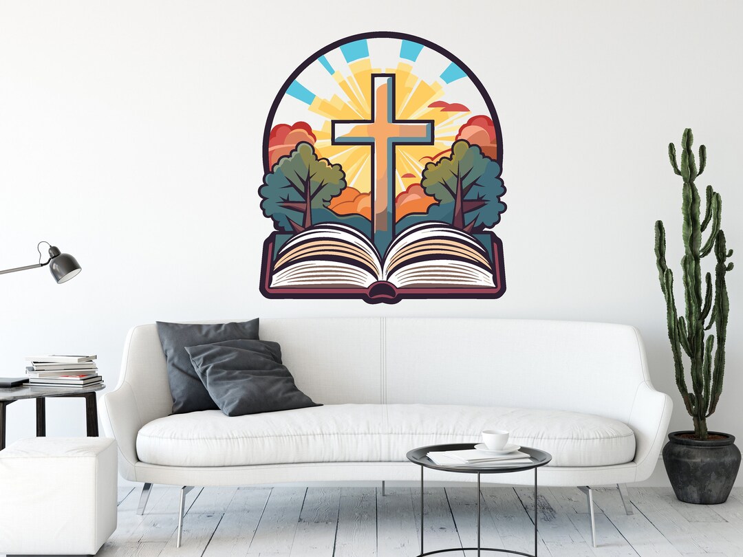 Christian Wall Decal Cross Bible Book Wall Decal Quotes Wall Art Bible ...