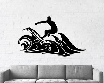 Calcomanía de pared de surf Tabla de surf Arte calcomanía de pared playa Vinilo deportivo Regalos de surf Niños surf yeti wave girl Windsurf de pared Habitación para niños Decoración casera 1690ER