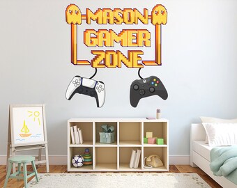 Gamer Wall Art Custom Name Gamer Wall Decal Video Game Controller Vinyl Wall Stickers 3076ER