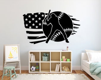 Baseball Flag wall Decal Baseball Wall Decor Custom Name Sport Vinyl Boy Wall Art Jersey Wall Stickers Kids Room Home Decor 4083ER