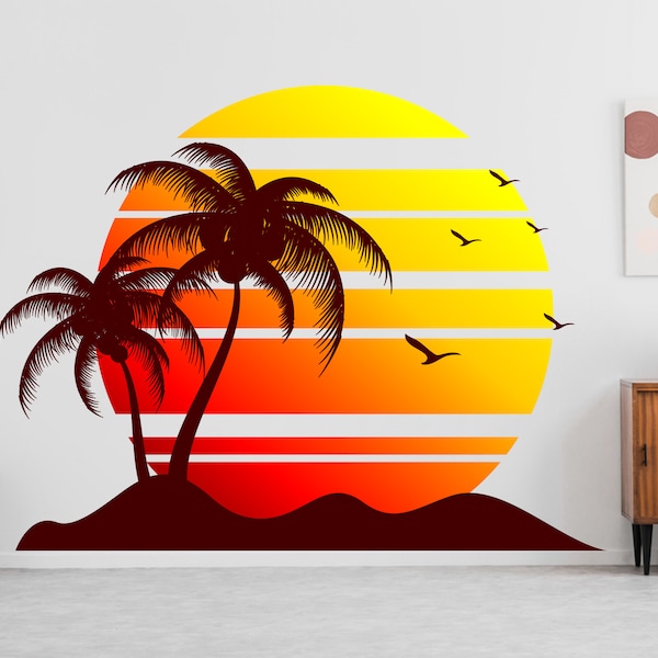 Palm Tree Wall Decals Seaside Sun Wall Decor Palm Leaves Birds Stickers Leaf Bedroom Decoration home decor yoga studio decor 3164ER