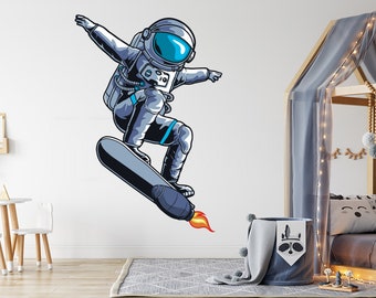 Astronaut Wall Decal Rocket Wall Art Stickers Stars Decals Astronaut Wall Stickers Kids Room Home Decor Skate style 3566ER