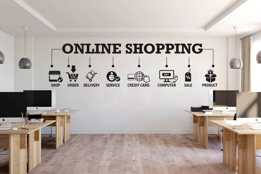 Online Shopping Shop Delivery Service Credit Card Computer Product Office Wall Decal Wall Stickers Wall Decor Wall Art 3501ER Etsy UK