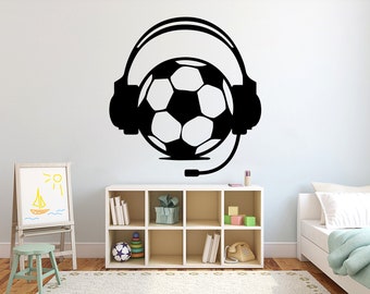 Soccer wall decor, Headphone Wall Decal Sport Vinyl, Football stickers, Boys Passion, Goal Wall Art, Wall Stickers, Kids Room, Decor, 3677ER