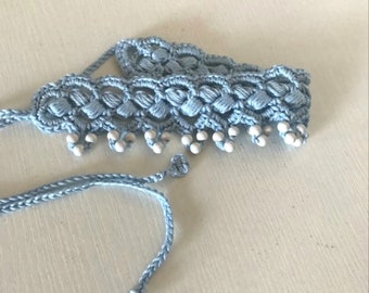 Crochet choker crochet necklace bohemian necklace choker with beads blue choker womens gift idea mothers day gift