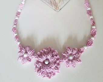 Crochet necklace pink necklace crochet chocker floral necklace statement necklace pendant necklace womens gift idea mothers day gift