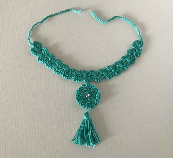 Crochet necklace bohemian necklace crochet chocker pendant | Etsy