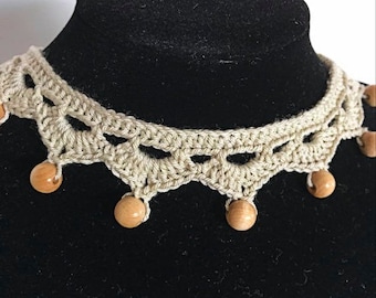 Crochet choker with beads crochet necklace crochet jewelry beach jewelry gift for her boho necklace